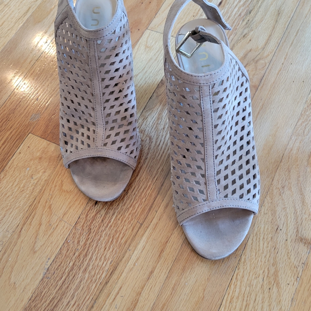 Unisa Taupe Cutout Peep-Toe Slingback Heels